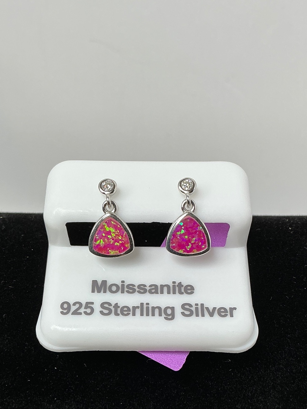 Sterling Silver Pink Opal Triangle Drop 
(8.7mm)Earrings